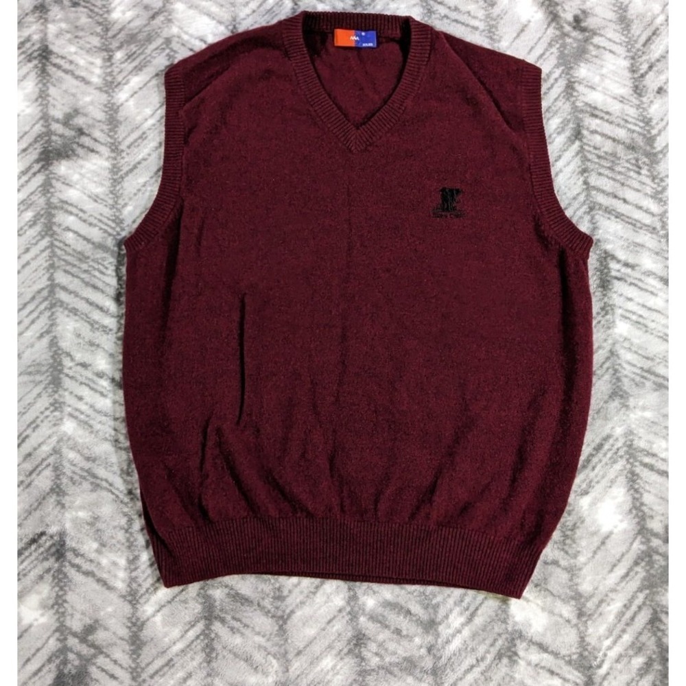 AAA V Neck Red 100% Cashmere Knit Sweater Vest Sleeveless Elephant Logo Large